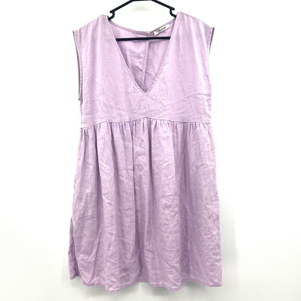 Madewell Lavender 100% Linen Babydoll Dress V-Neck Sleeveless Women's M Purple